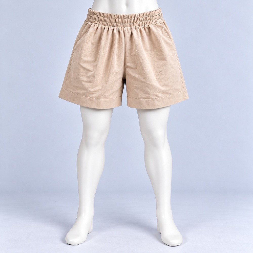 Lovesome Casual Cuffed Shorts Womens Medium Beige Elastic Waist Pockets